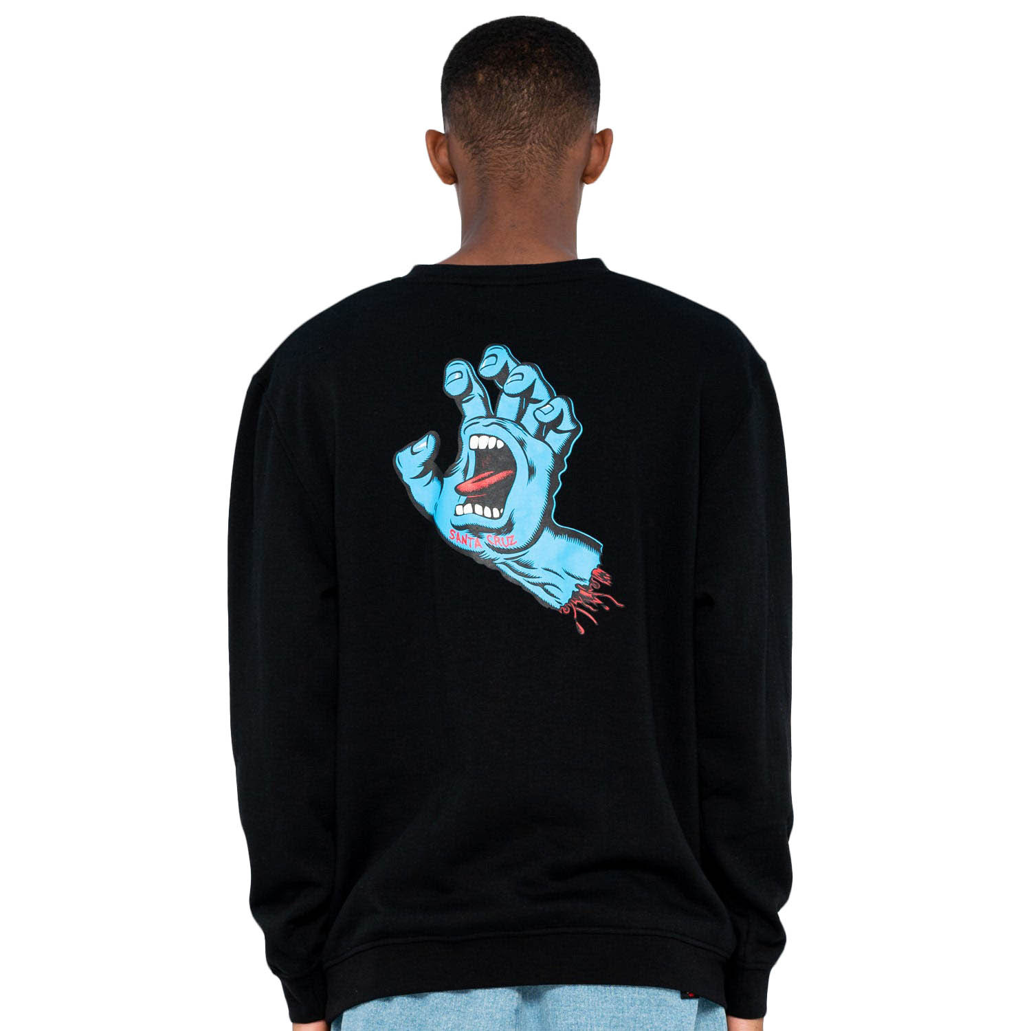 Santa Cruz Sweatshirt Screaming Hand Chest Crew Black Santa Cruz