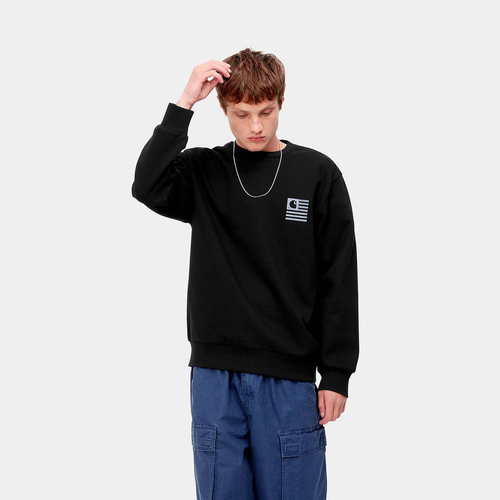 Carhartt Wip Label State Flag-Sweat Black/Misty Sky | Carhartt