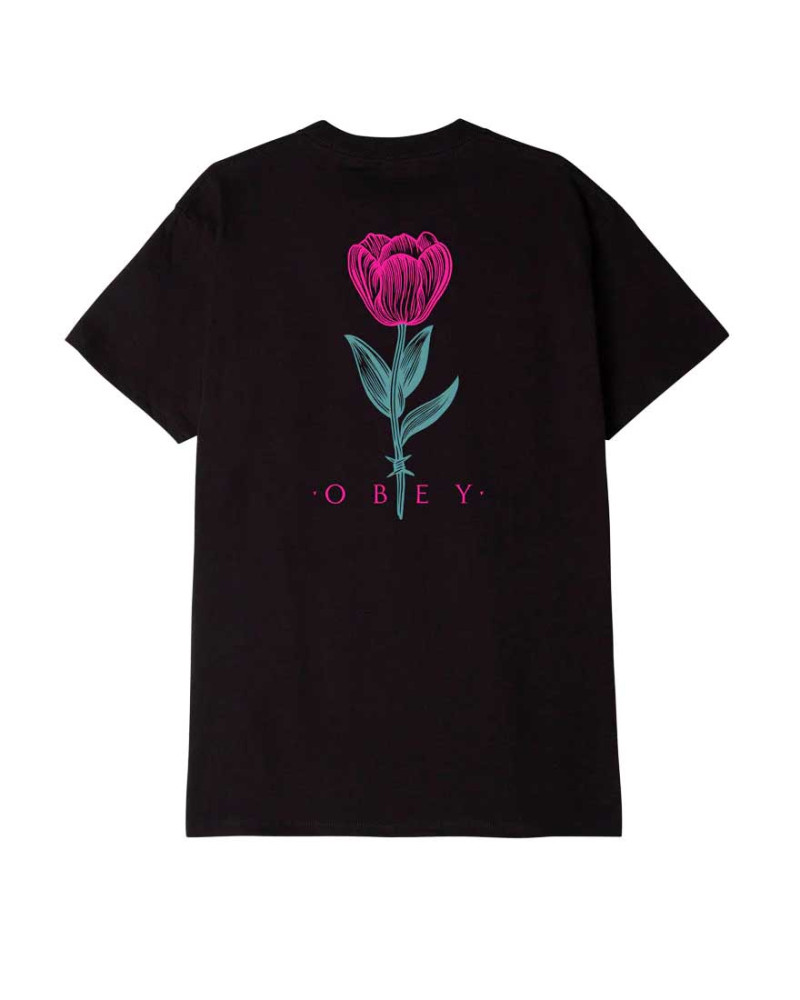 Obey Barbwire Flower Classic T-Shirt Black | T-Shirt Obey