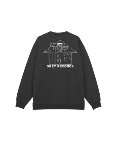 Obey House Of Obey Records Crewneck Black