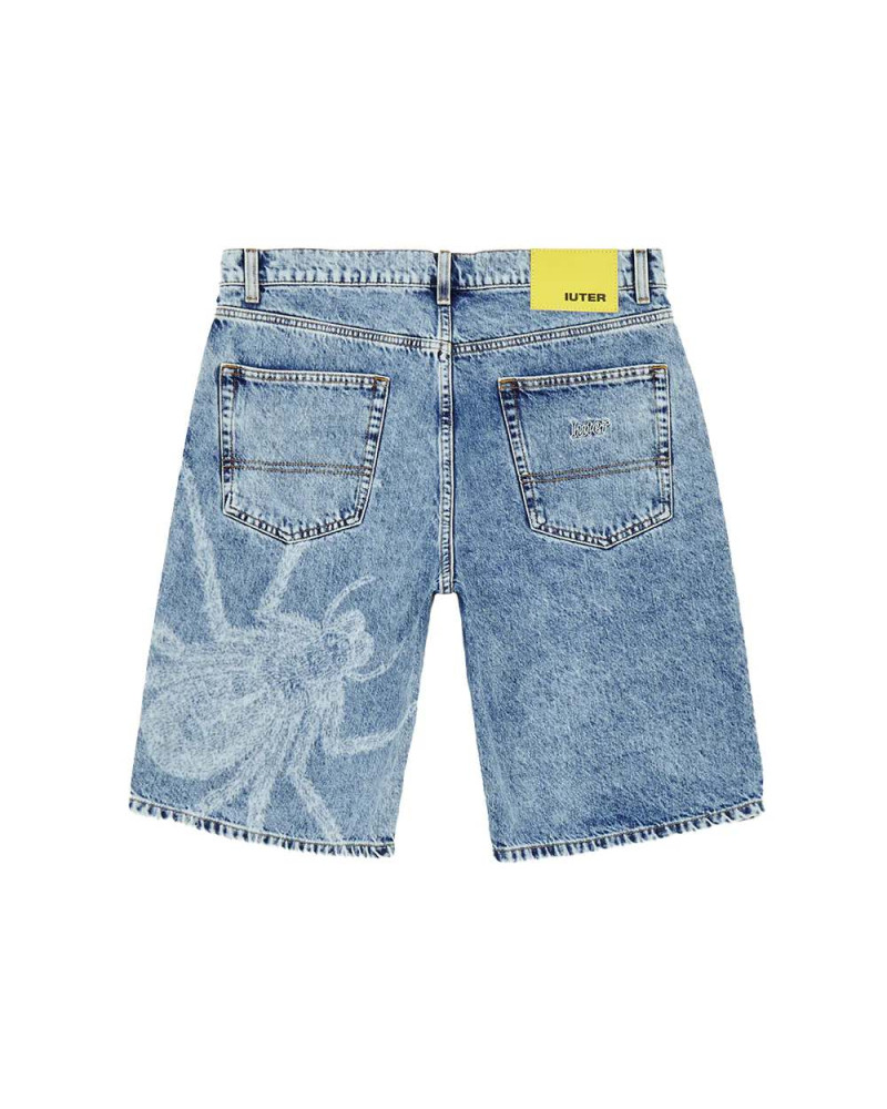 Iuter Spider Loose Denim Shorts Blue Bleach