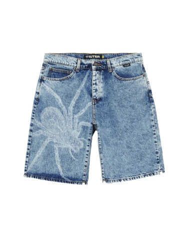 Iuter Spider Loose Denim Shorts Blue Bleach