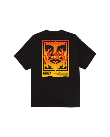 Obey Icon Stencil Flame T-Shirt Black